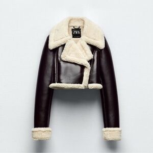 ZARA CROPPED SHEARLING BLACK JACKET